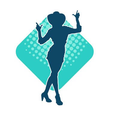 Kovboy kostümü giymiş bir kadın modelin silueti. Poz vermiş bir kovboy kızın silueti..