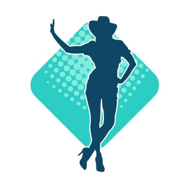 Kovboy kostümü giymiş bir kadın modelin silueti. Poz vermiş bir kovboy kızın silueti..