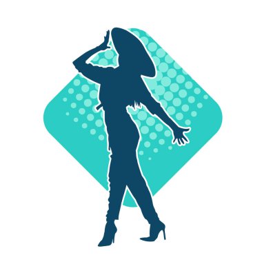 Kovboy kostümü giymiş bir kadın modelin silueti. Poz vermiş bir kovboy kızın silueti..