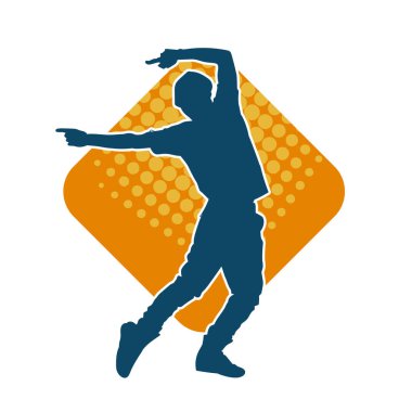 Hareket halindeki bir erkek dansçının silueti. Dans eden zayıf bir adamın silueti..