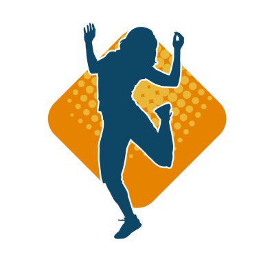 Hareketli bir kadın dansçının silueti. Dans eden zayıf bir kadının silueti..