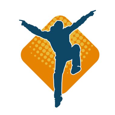 Hareket halindeki bir erkek dansçının silueti. Dans eden zayıf bir adamın silueti..