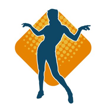 Hareketli bir kadın dansçının silueti. Dans eden zayıf bir kadının silueti..