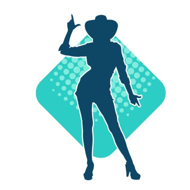 Kovboy kostümü giymiş bir kadın modelin silueti. Poz vermiş bir kovboy kızın silueti..