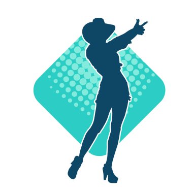 Kovboy kostümü giymiş bir kadın modelin silueti. Poz vermiş bir kovboy kızın silueti..