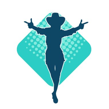 Kovboy kostümü giymiş bir kadın modelin silueti. Poz vermiş bir kovboy kızın silueti..