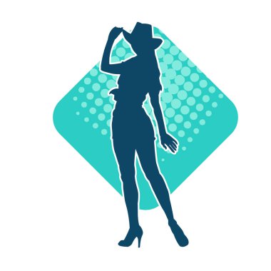 Kovboy kostümü giymiş bir kadın modelin silueti. Poz vermiş bir kovboy kızın silueti..