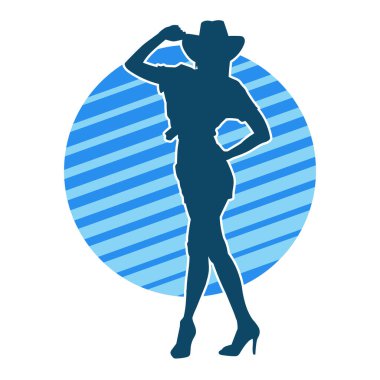 Kovboy kostümü giymiş bir kadın modelin silueti. Poz vermiş bir kovboy kızın silueti..