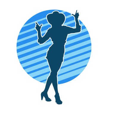 Kovboy kostümü giymiş bir kadın modelin silueti. Poz vermiş bir kovboy kızın silueti..