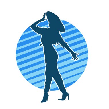 Kovboy kostümü giymiş bir kadın modelin silueti. Poz vermiş bir kovboy kızın silueti..