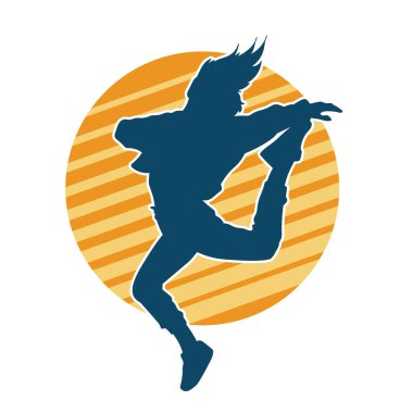 Hareketli bir kadın dansçının silueti. Dans eden zayıf bir kadının silueti..