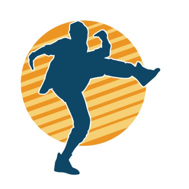 Hareketli bir kadın dansçının silueti. Dans eden zayıf bir kadının silueti..