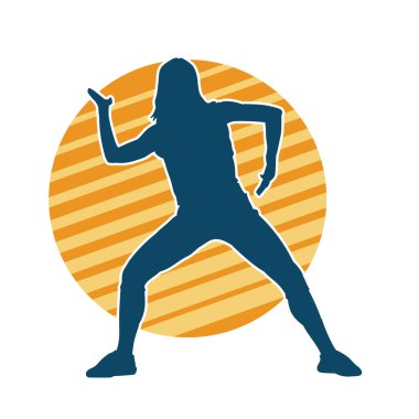 Hareketli bir kadın dansçının silueti. Dans eden zayıf bir kadının silueti..