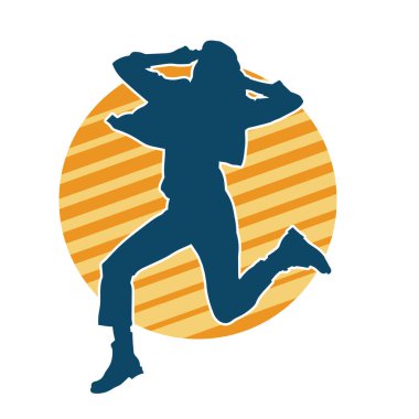 Hareketli bir kadın dansçının silueti. Dans eden zayıf bir kadının silueti..