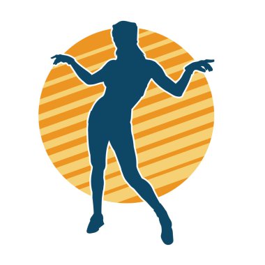 Hareketli bir kadın dansçının silueti. Dans eden zayıf bir kadının silueti..