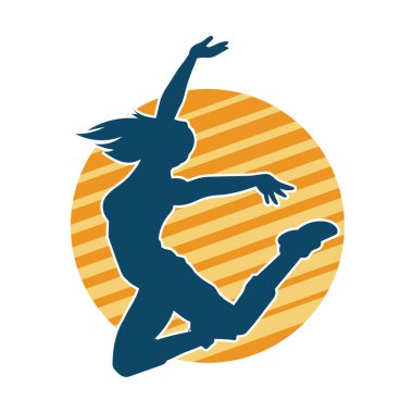 Hareketli bir kadın dansçının silueti. Dans eden zayıf bir kadının silueti..