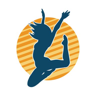 Hareketli bir kadın balerin silueti. Dans eden balerin kızın silueti..