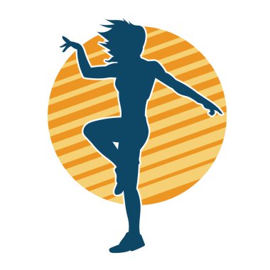 Hareketli bir kadın dansçının silueti. Dans eden zayıf bir kadının silueti..