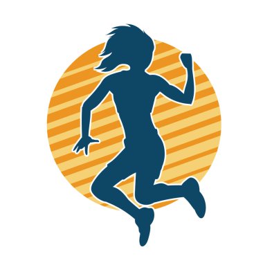 Hareketli bir kadın dansçının silueti. Dans eden zayıf bir kadının silueti..