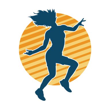 Hareketli bir kadın dansçının silueti. Dans eden zayıf bir kadının silueti..