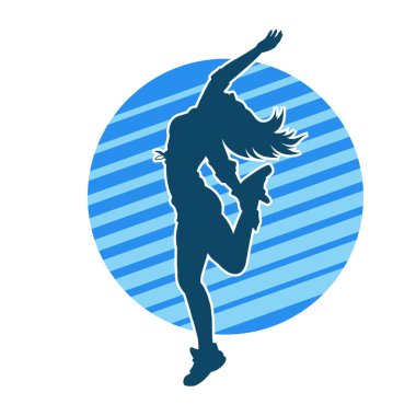 Hareketli bir kadın dansçının silueti. Dans eden zayıf bir kadının silueti..