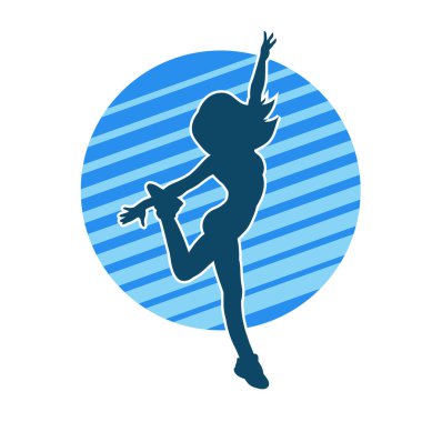 Hareketli bir kadın dansçının silueti. Dans eden zayıf bir kadının silueti..