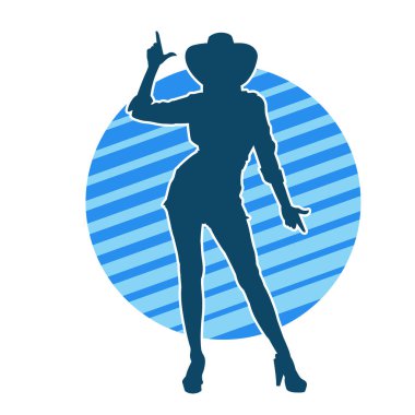 Kovboy kostümü giymiş bir kadın modelin silueti. Poz vermiş bir kovboy kızın silueti..