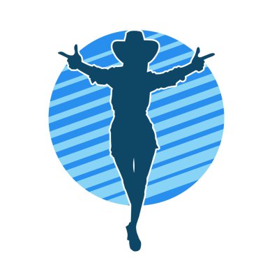 Kovboy kostümü giymiş bir kadın modelin silueti. Poz vermiş bir kovboy kızın silueti..