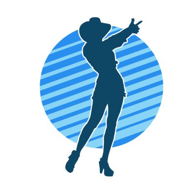 Kovboy kostümü giymiş bir kadın modelin silueti. Poz vermiş bir kovboy kızın silueti..