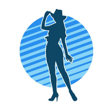 Kovboy kostümü giymiş bir kadın modelin silueti. Poz vermiş bir kovboy kızın silueti..