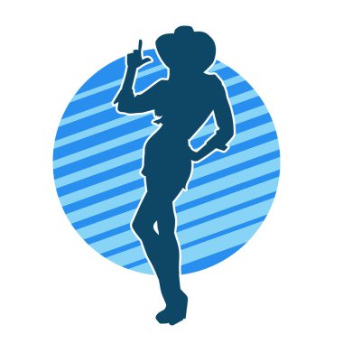 Kovboy kostümü giymiş bir kadın modelin silueti. Poz vermiş bir kovboy kızın silueti..