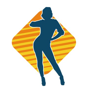 Dar kıyafetli genç, zayıf bir kadın modelin silueti. Dişi poziyonunda zayıf bir kadının silueti..