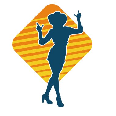 Kovboy kostümü giymiş bir kadın modelin silueti. Poz vermiş bir kovboy kızın silueti..