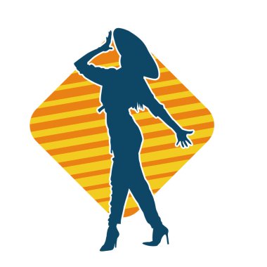 Kovboy kostümü giymiş bir kadın modelin silueti. Poz vermiş bir kovboy kızın silueti..