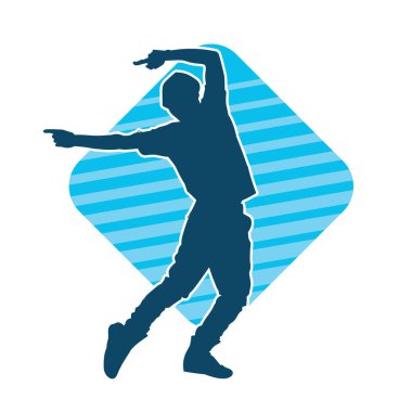 Hareket halindeki bir erkek dansçının silueti. Dans eden zayıf bir adamın silueti..