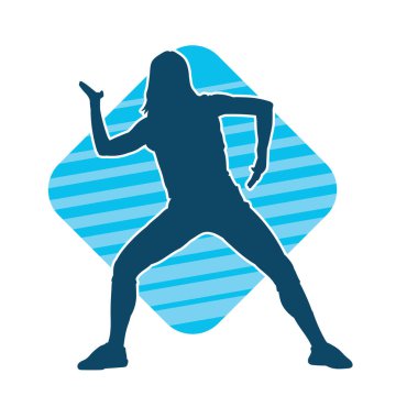 Hareketli bir kadın dansçının silueti. Dans eden zayıf bir kadının silueti..