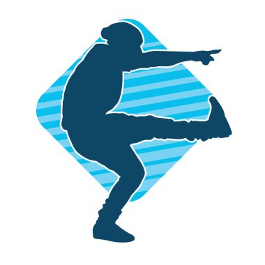 Hareket halindeki bir erkek dansçının silueti. Dans eden zayıf bir adamın silueti..