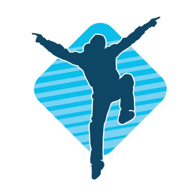 Hareket halindeki bir erkek dansçının silueti. Dans eden zayıf bir adamın silueti..