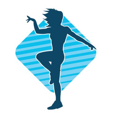 Hareketli bir kadın dansçının silueti. Dans eden zayıf bir kadının silueti..