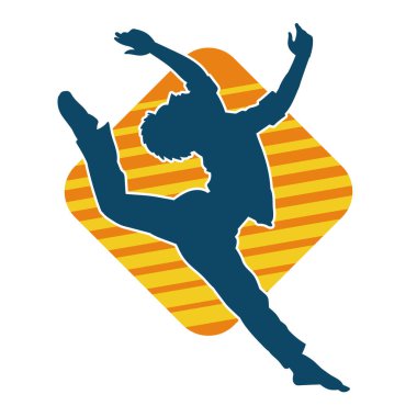 Hareket halindeki bir erkek dansçının silueti. Dans eden zayıf bir adamın silueti..