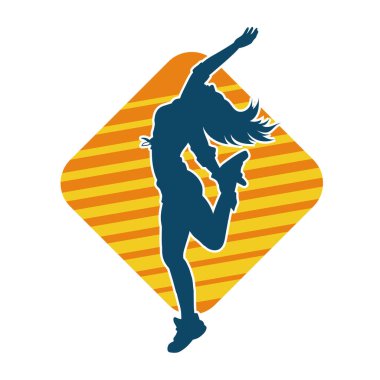 Hareketli bir kadın dansçının silueti. Dans eden zayıf bir kadının silueti..