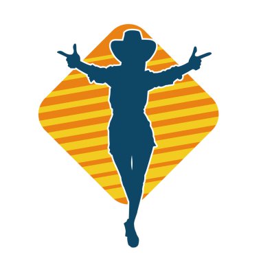 Kovboy kostümü giymiş bir kadın modelin silueti. Poz vermiş bir kovboy kızın silueti..