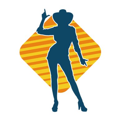 Kovboy kostümü giymiş bir kadın modelin silueti. Poz vermiş bir kovboy kızın silueti..