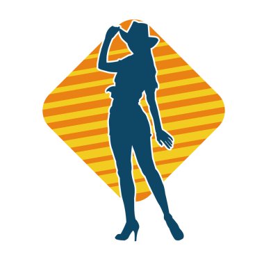 Kovboy kostümü giymiş bir kadın modelin silueti. Poz vermiş bir kovboy kızın silueti..