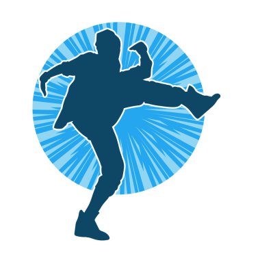 Hareketli bir kadın dansçının silueti. Dans eden zayıf bir kadının silueti..