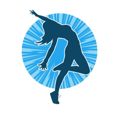 Hareketli bir kadın dansçının silueti. Dans eden zayıf bir kadının silueti..