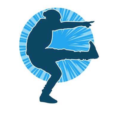 Hareket halindeki bir erkek dansçının silueti. Dans eden zayıf bir adamın silueti..