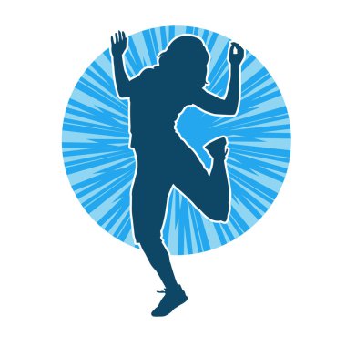 Hareketli bir kadın dansçının silueti. Dans eden zayıf bir kadının silueti..