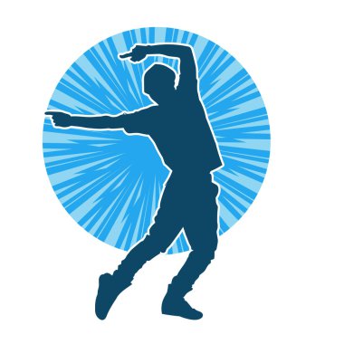 Hareket halindeki bir erkek dansçının silueti. Dans eden zayıf bir adamın silueti..