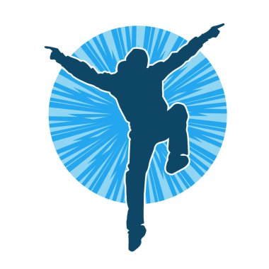 Hareket halindeki bir erkek dansçının silueti. Dans eden zayıf bir adamın silueti..